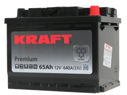 Фото Аккумулятор KRAFT Premium 65 Ач, 640 А, 12 v, Обратная R+ (0), DIN L2, B13