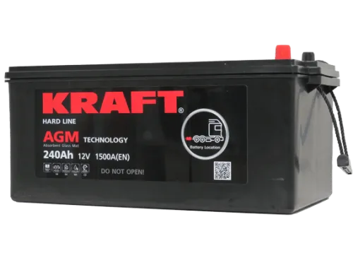 Аккумулятор KRAFT AGM 240 Ач, 1500 А, 12 v, Обратная L+ (3) euro, D6 (C), B00 фото