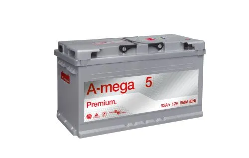 Фото Аккумулятор A-Mega Premium 92 Ач, 850 А, 12 v, Обратная R+ (0), DIN L5, B13