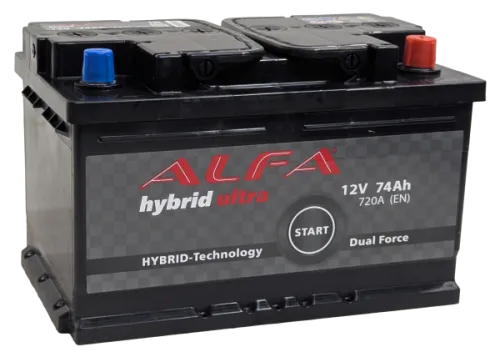 Фото Аккумулятор ALFA Hybrid 74 Ач, низк. 720 А, 12 v, Обратная R+ (0), DIN LB3, B13