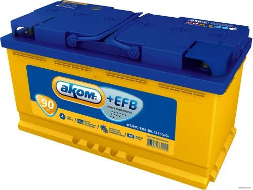 Фото Аккумулятор AKOM EFB 90 Ач, 840 А, 12 v, Обратная R+ (0), DIN L5, B13