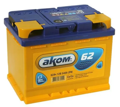Фото Аккумулятор AKOM 62 Ач, 560 А, 12 v, Обратная R+ (0), DIN L2, B13