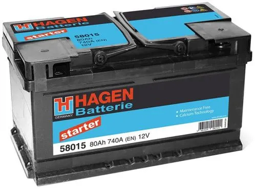 Фото Аккумулятор HAGEN 80 Ач, 740 А, 12 v, Обратная R+ (0), DIN LB4, B13