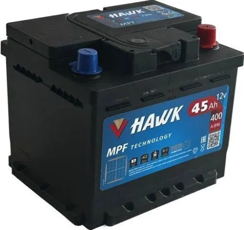 Фото Аккумулятор HAWK 45 Ач, 400 А, 12 v, Обратная R+ (0), DIN LB1, B13