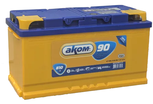 Фото Аккумулятор AKOM 90 Ач, 810 А, 12 v, Обратная R+ (0), DIN L5, B13