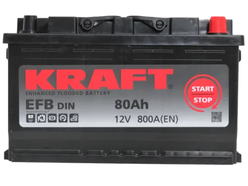 Фото Аккумулятор KRAFT EFB 80 Ач, 800 А, 12 v, Обратная R+ (0), DIN L4, B13