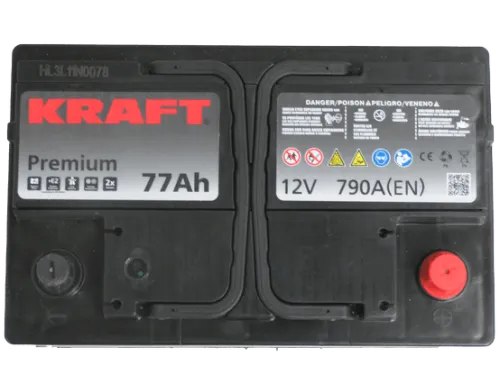 Фото Аккумулятор KRAFT Premium 77 Ач, 790 А, 12 v, Обратная R+ (0), DIN L3, B13