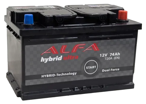 Фото Аккумулятор ALFA Hybrid 74 Ач, низк. 720 А, 12 v, Обратная R+ (0), DIN LB3, B13