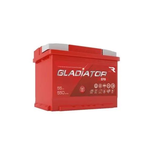 Фото Аккумулятор GLADIATOR EFB 55 Ач, 550 А, 12 v, Обратная R+ (0), DIN L2, B13
