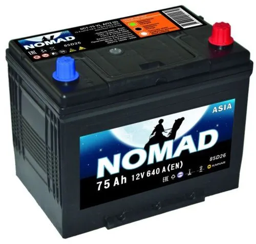 Фото Аккумулятор NOMAD 75 Ач, 640 А, 12 v, Обратная R+ (0), JIS D31, B13