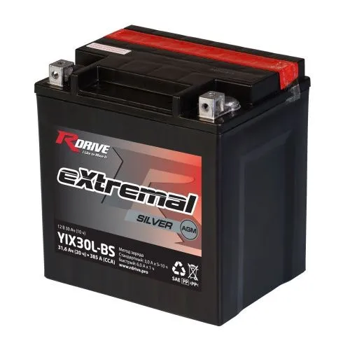 Аккумулятор RDrive YIX30L-BS eXtremal Silver AGM 31.6 Ач, 385 А, 12 v, Обратная R+ (0) фото