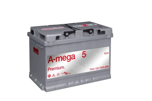 Фото Аккумулятор A-Mega Premium 75 Ач, 720 А, 12 v, Обратная R+ (0), DIN LB3, B13