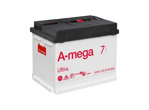 Фото Аккумулятор A-Mega Ultra 62 Ач, 610 А, 12 v, Обратная R+ (0), DIN L2, B13