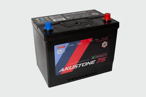 Фото Аккумулятор AKUSTONE 75 Ач, 700 А, 12 v, Обратная R+ (0), JIS D26, B13