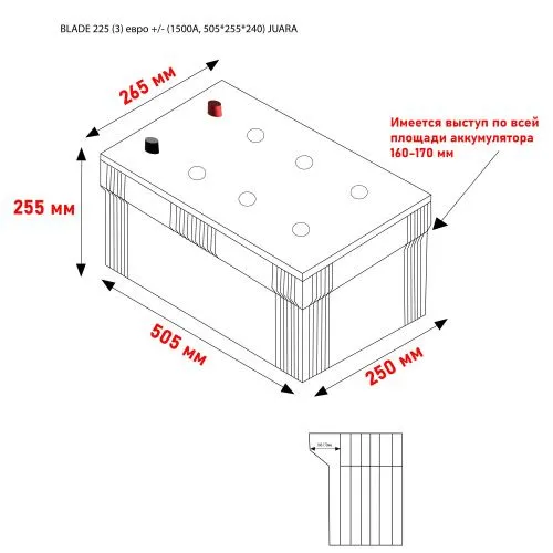 Аккумулятор BLADE 225 Ач, 1500 А, 12 v, Обратная L+ (3) euro JUARA фото