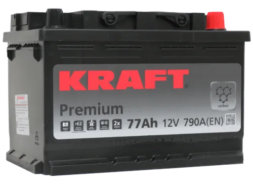 Фото Аккумулятор KRAFT Premium 77 Ач, 790 А, 12 v, Обратная R+ (0), DIN L3, B13