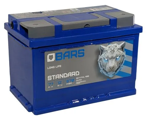 Аккумулятор BARS 77 Ач, 670 А, 12 v, Обратная R+ (0), DIN L3, B13