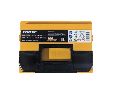 Фото Аккумулятор FORSE 60 Ач низк, 640 А, 12 v, Обратная R+ (0), DIN LB2, B13
