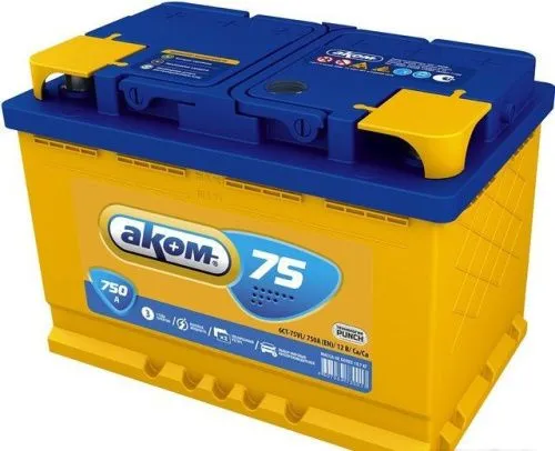 Фото Аккумулятор AKOM 75 Ач, 750 А, 12 v, Обратная R+ (0), DIN L3, B13