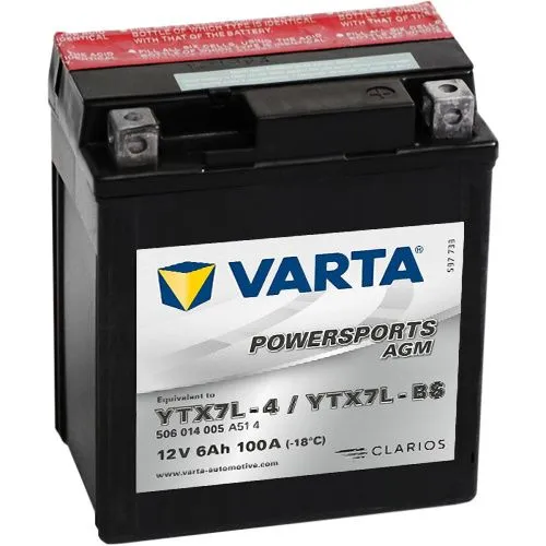 Аккумулятор VARTA PowerSports AGM 6 Ач, 100 А, 12 v, Обратная R+ (0) фото