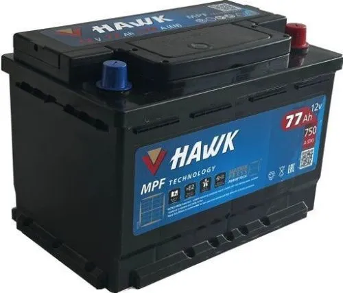 Фото Аккумулятор HAWK 77 Ач, 750 А, 12 v, Обратная R+ (0), DIN L3, B13