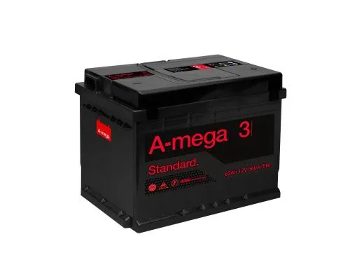 Фото Аккумулятор A-Mega Standard 62 Ач, 560 А, 12 v, Обратная R+ (0), DIN L2, B13