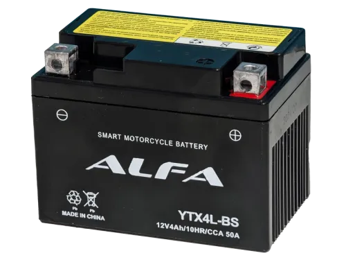 Аккумулятор ALFA YTX4L-BS AGM 4 Ач, 50 А, 12 v, Обратная R+ (0) фото