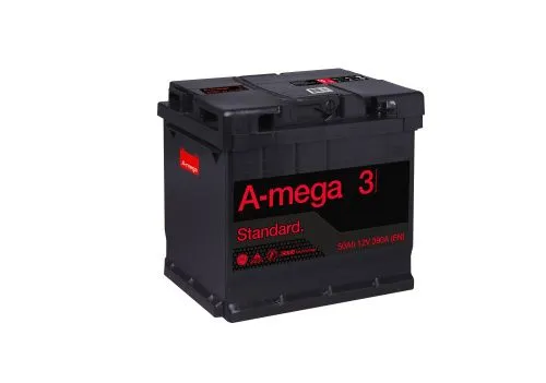Фото Аккумулятор A-Mega Standard 50 Ач, 390 А, 12 v, Обратная R+ (0), DIN L1, B13
