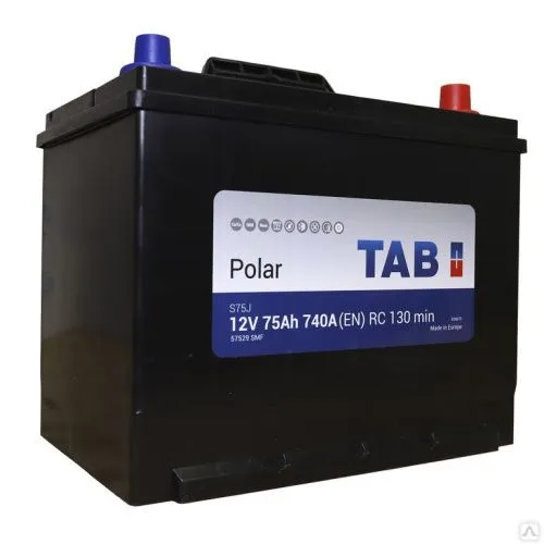 Фото Аккумулятор TAB Polar S 75 Ач, 740 А, 12 v, Обратная R+ (0), JIS D26, B13