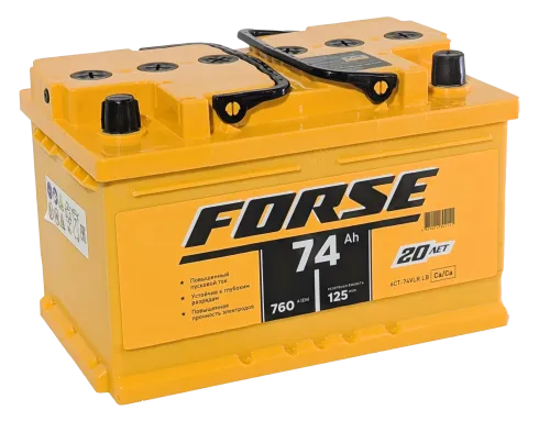 Фото Аккумулятор FORSE 74 Ач низк, 760 А, 12 v, Обратная R+ (0), DIN LB3, B13