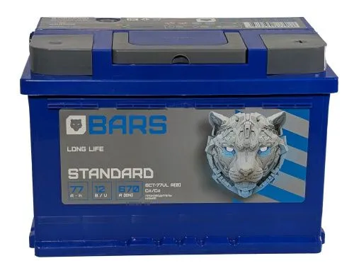 Аккумулятор BARS 77 Ач, 670 А, 12 v, Обратная R+ (0), DIN L3, B13