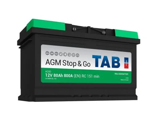 Фото Аккумулятор TAB Stop&Go AGM 80 Ач, 800 А, 12 v, Обратная R+ (0), DIN L4, B13
