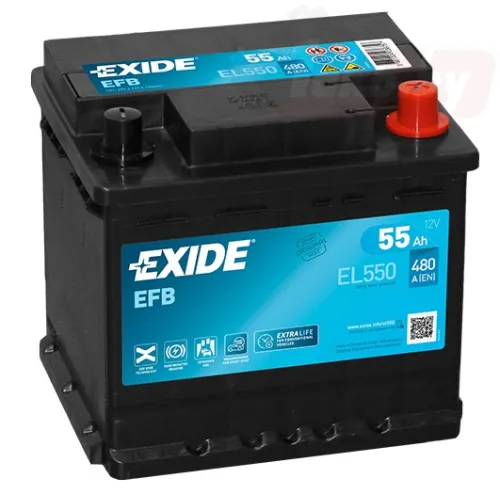 Фото Аккумулятор EXIDE EFB 55 Ач, 480 А, 12 v, Обратная R+ (0), DIN L1, B13