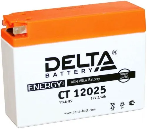 Аккумулятор DELTA CT 12025 YTX4B-BS AGM 2.5 Ач, 40 А, 12 v, Обратная R+ (0) фото
