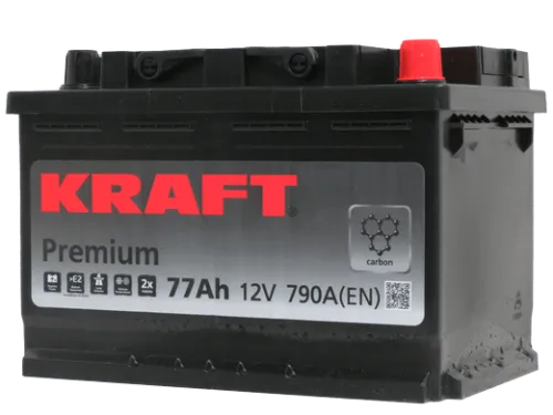 Фото Аккумулятор KRAFT Premium 77 Ач, 790 А, 12 v, Обратная R+ (0), DIN L3, B13