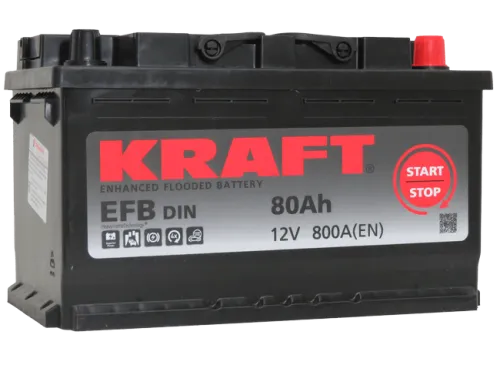 Фото Аккумулятор KRAFT EFB 80 Ач, 800 А, 12 v, Обратная R+ (0), DIN L4, B13