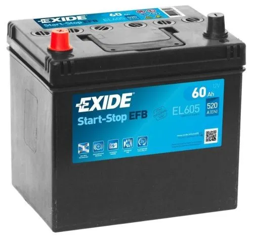 Фото Аккумулятор EXIDE EFB 60 Ач, 520 А, 12 v, Прямая L+ (1), JIS D23, B00