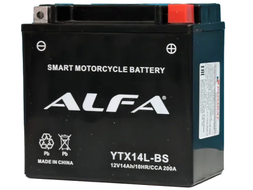 Аккумулятор ALFA YTX14L-BS AGM 14 Ач, 200 А, 12 v, Обратная R+ (0) фото