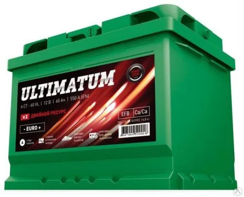 Фото Аккумулятор AKOM Ultimatum EFB 60 Ач, 550 А, 12 v, Обратная R+ (0), DIN L2, B13