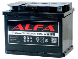 Аккумулятор ALFA Standard 60 Ач, 540 А, 12 v, Обратная L+ (0), DIN L2, B13
