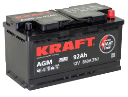 Аккумулятор KRAFT AGM 92 Ач, 850 А, 12 v, Обратная R+ (0), DIN L5, B13