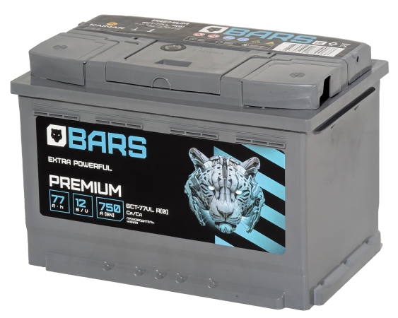 Аккумулятор BARS Premium 77 Ач, 750 А, 12 v, Обратная R+ (0), DIN L3, B13