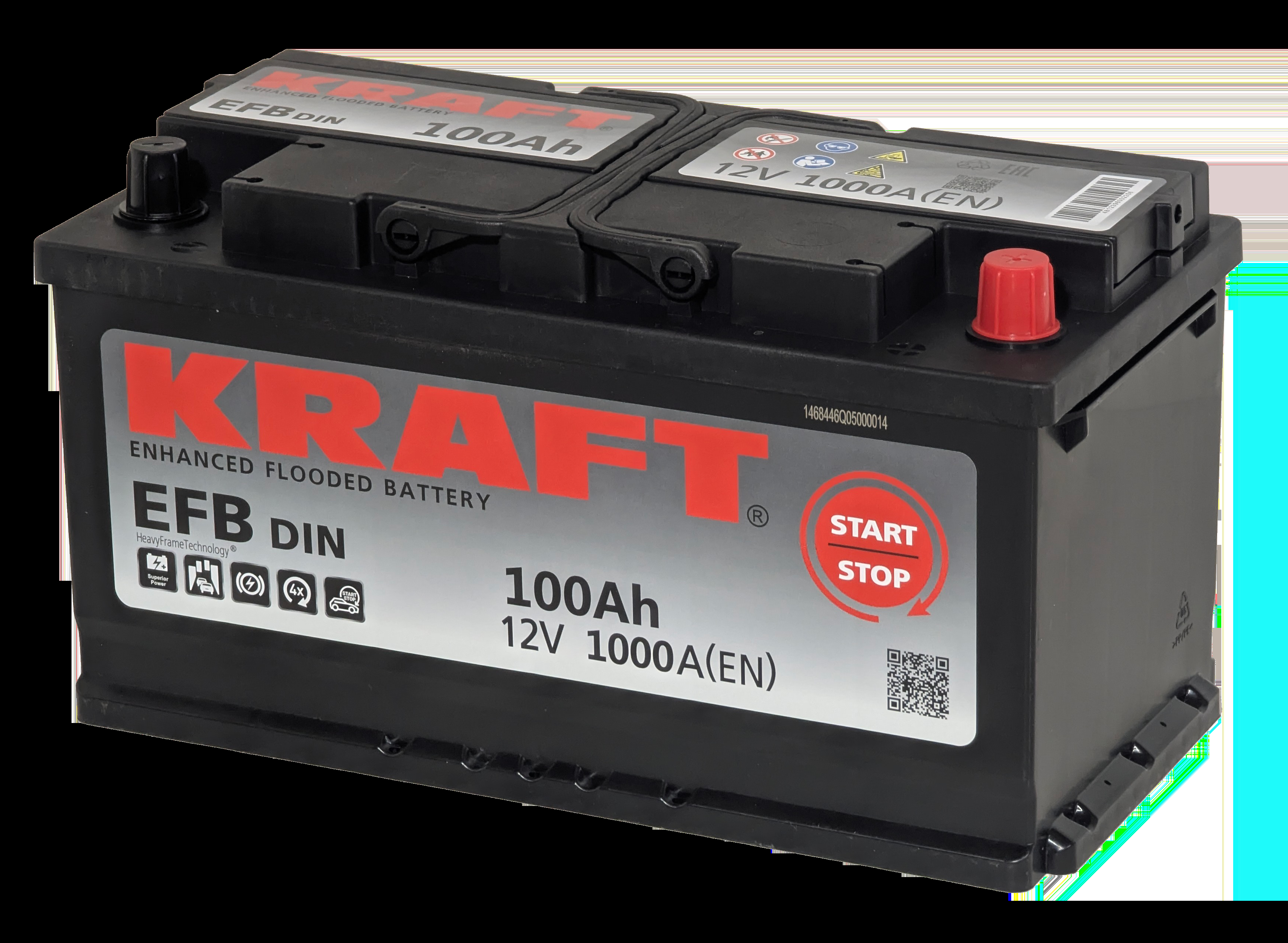 Аккумулятор KRAFT EFB 100 Ач, 1000 А, 12 v, Обратная R+ (0), DIN L5