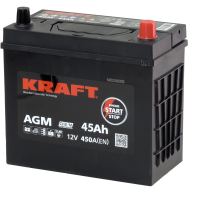 Аккумулятор KRAFT AGM 45 Ач, 450 А, 12 v, Обратная R+ (0), JIS B24, B00