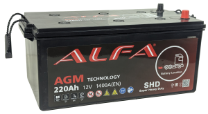 Аккумулятор ALFA AGM 220 Ач, 1400 А, 12 v, Обратная L+ (3) euro, D6 (C), B00
