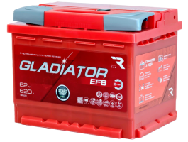 Аккумулятор GLADIATOR EFB 62 Ач, 620 А, 12 v, Обратная R+ (0), DIN L2, B13