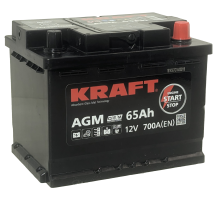 Аккумулятор KRAFT AGM 65 Ач, 700 А, 12 v, Обратная R+ (0), DIN L2, B13