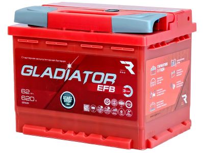 Аккумулятор GLADIATOR EFB 12v, 62Ah, 620A, R+(0), L2, B13