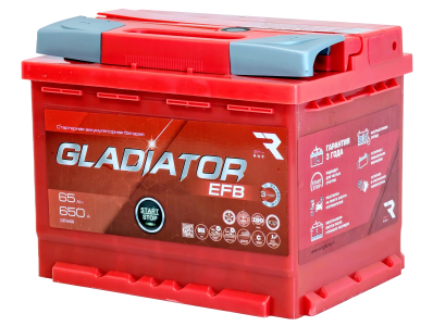 Аккумулятор GLADIATOR EFB 12v, 65Ah, 650A, R+(0), L2, B13