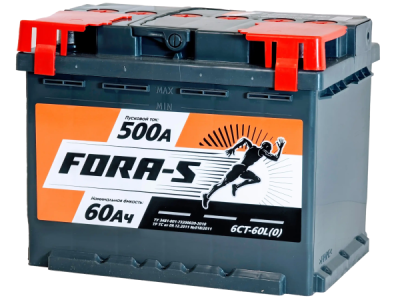 Аккумулятор FORA-S 60 Ач, 500 А, 12 v, Обратная R+ (0), DIN L2, B13